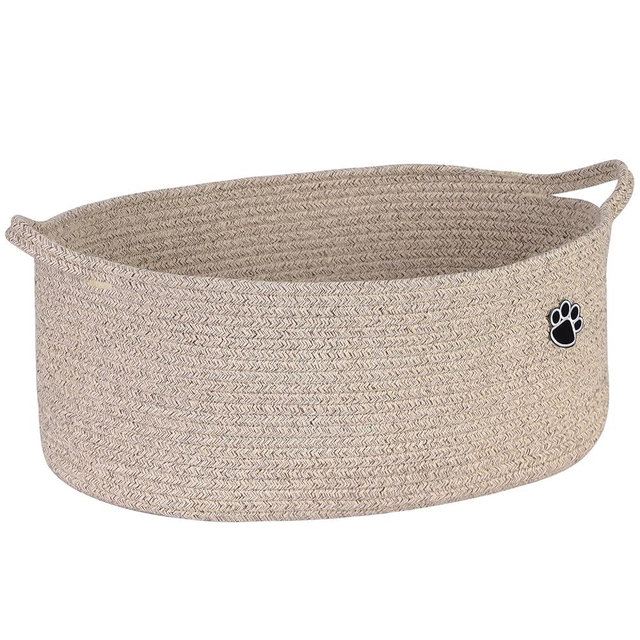 Optish Dog Toy Basket, Toy Box and Bin for Dog Cat Storage, 19.7" X 11" X 7.9" (30L) Large Woven Rope Basket for Blanket Storage, Living Room, Bedroom, Brown
