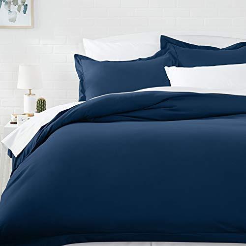 AmazonBasics Light-Weight Microfiber Duvet Cover Set with Snap Buttons - Full/Queen, Navy Blue