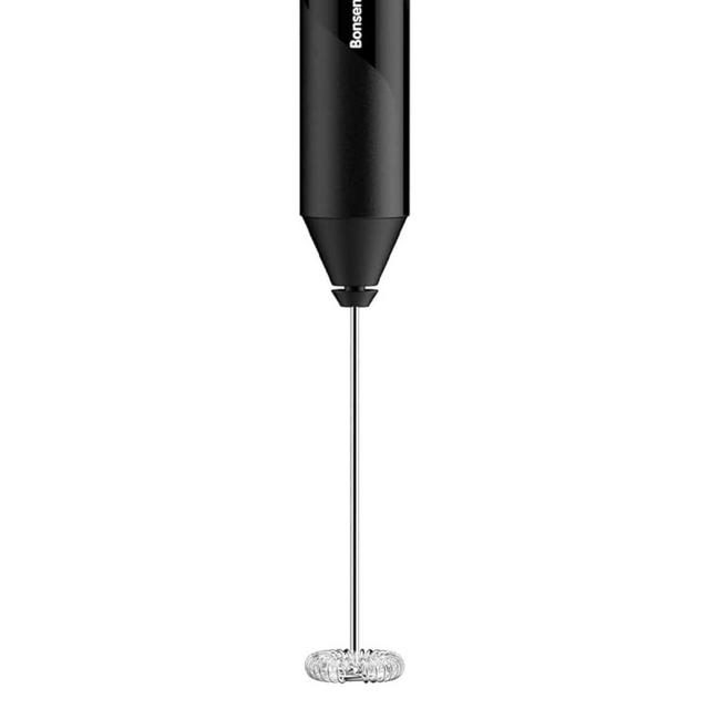 Bonsenkitchen Powerful Milk Frother for Coffee, Fast Handheld Drink Mixer with Stainless Steel Whisk, Battery Operated Hand Frother Stirrer Wand-Black