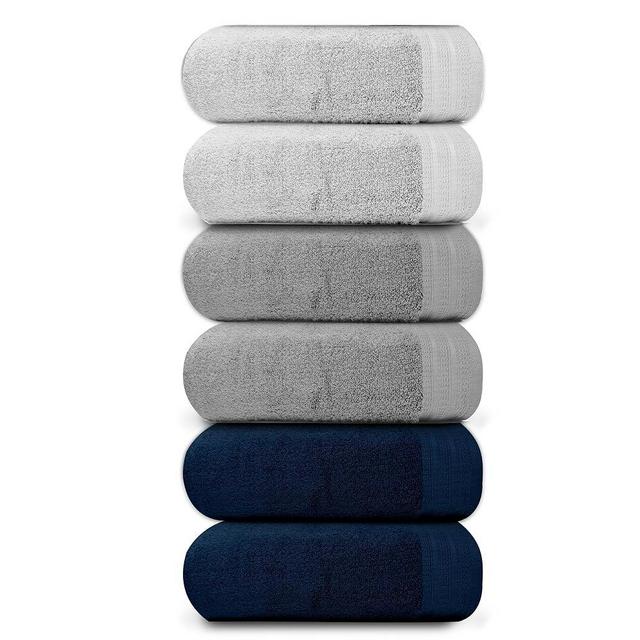 Organix Premium Bathroom Towel Set of 6, 100% Cotton, 30x58 Inhces, Lightweight, Soft, Quick Dry, High Absorbent, Luxury Towels for Bathroom, Gym, Pool, Beach, Spa, Hotel, White, Blue & Light Grey