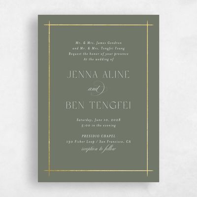 Dark Sage, Green Wedding Invitation - Mecca Portrait Foil