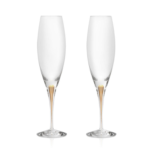 Orrefors Intermezzo Gold Champagne Glasses, Set of 2