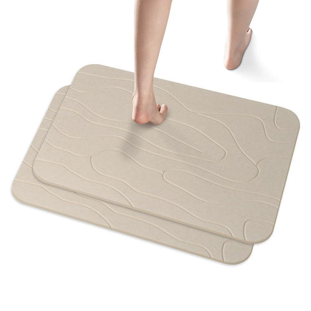 JUERLEN 2 Pack Diatomaceous Earth Shower Mat, Stone Bath Mat, Nonslip Super Absorbent Fast-Drying Hard Bath Mat for Bathroom Shower Floor, 23.62 x 15.35 inch, Grey and White Pattern