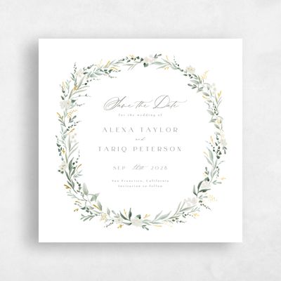 Dark Sage, White Wedding Save the Date - Darcy Square Foil