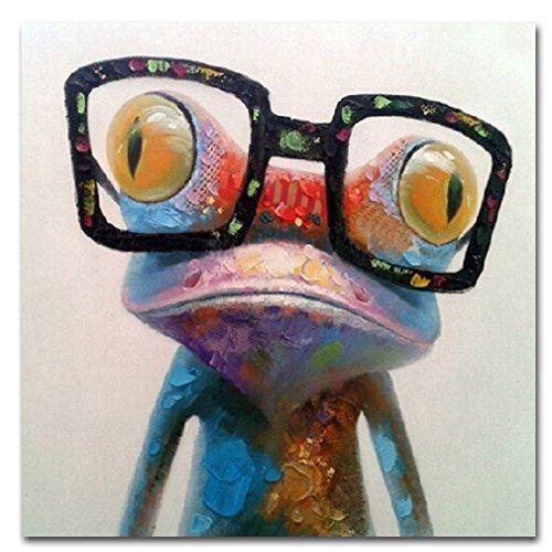 Muzagroo Art Hand Painted Oil Painting Happy Frog on Canvas for Living Room Large Size Art Stretched (32x32inch Happy Frog)