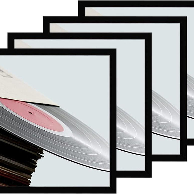eletecpro 12.5x12.5 Black Record Frame, Sturdy and Lightweight, PVC Album Frame Made to Display Vinyl Records, Home Decor LP Record Frame for Wall Easy to Hang Suit to 12x12 LP Covers, 4 Pack