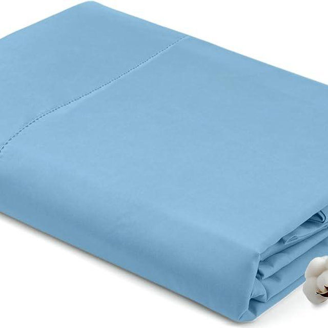 Royale Linen 100% Organic Cotton Twin XL Flat Sheet Only - Super Soft - Percale Top Sheets - Twin XL Flat Sheet Sold Separately - Breathable, Cool & Crisp Lake Blue Sheets Only (66" x 102", Lake Blue)