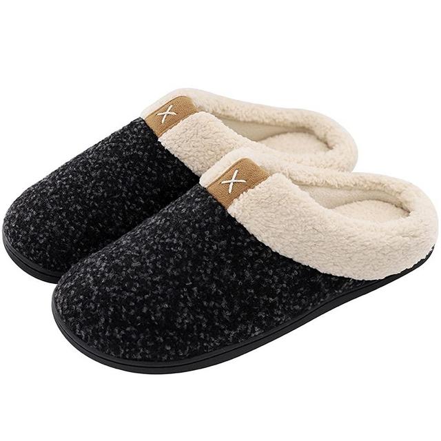 ULTRAIDEAS Men's Cozy Memory Foam Slippers with Fuzzy Plush Wool-Like Lining, Slip on Clog House Shoes with Indoor Outdoor Anti-Skid Rubber Sole