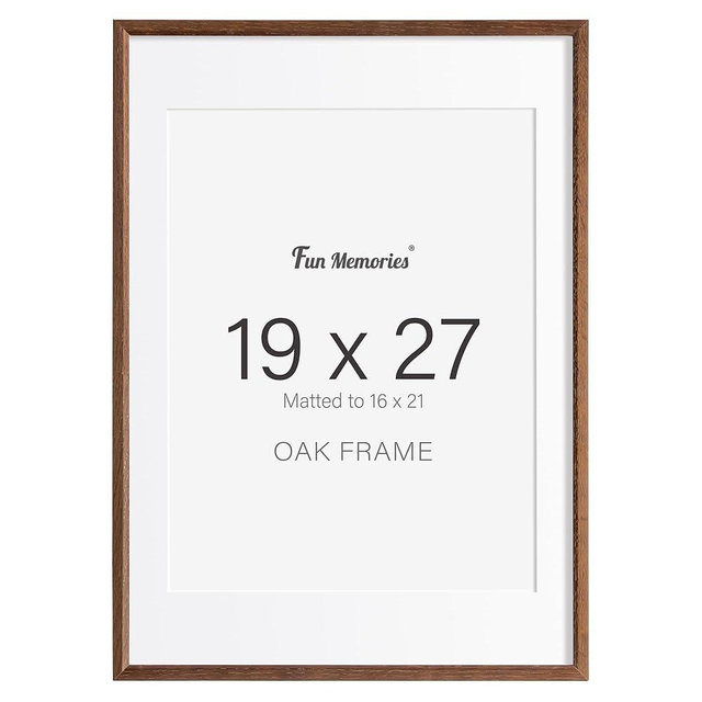 Fun Memories 19x27 Oak Picture Frame for Wall, 19x27 Frame with Matted to 16x21, Solid Wood Picture Frames for Wall Art Photo and Prints (Walnut, 1 Pack)