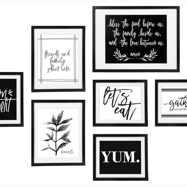 ArtbyHannah 7 Pack Framed Kitchen Wall Art Decor for Dining Room with Black Gallery Wall Frames Sets and Decorative Art Prints for Gallery Wall Kit or Home Decoration,Multi Size 12x16,9.5x12,8x9.5