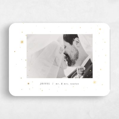 White Rounded Holiday Card - Starlight Landscape Foil