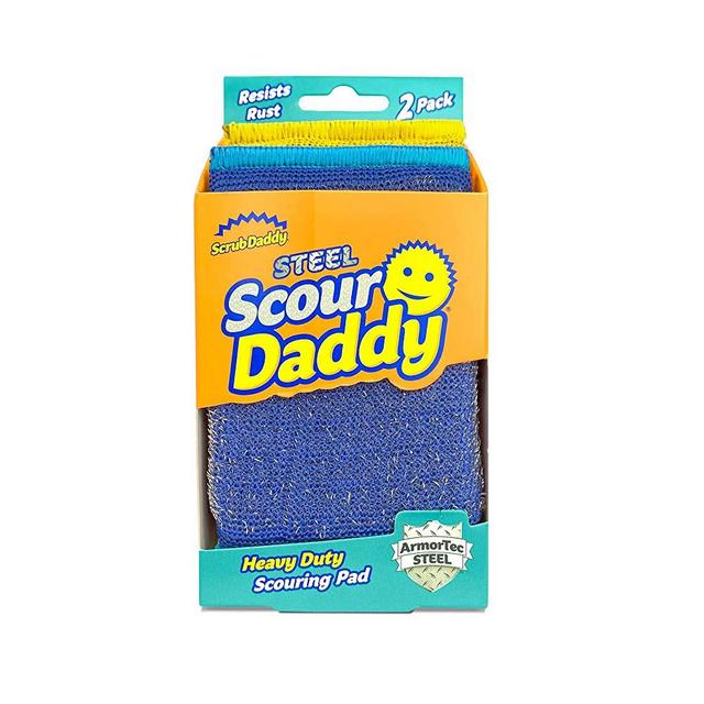 Scrub Daddy Steel Scour Pads - Scour Daddy Steel - Stainless Steel Scouring Pads for Dishes, Pots, Pans and Grill, Scrubbers for Kitchen and Bathroom, Soft in Warm Water, Firm in Cold - 2ct