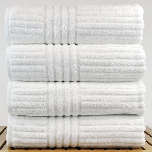 BC Bare Cotton Luxury Hotel & Spa 100% Natural Turkish Cotton Ribbed Channel Pattern Bath Towel (Set of 4), White (852-1501-01)