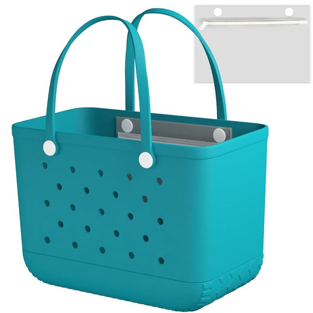 MEIKWAN X-Large Rubber Tote Bag Beach Bag, Washable Durable Beach Tote Bag, Travel Tote Washable Handbag Storage Bag for Pool