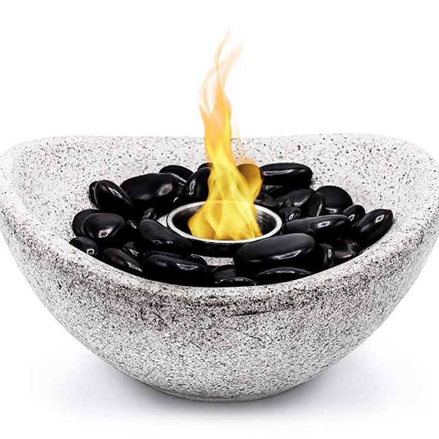 Vizayo Table Top Fire Pit Bowl for Outdoor - 11 x 5.3 Inch Grey Ventless Bio Ethanol Tabletop Fireplace for Patio