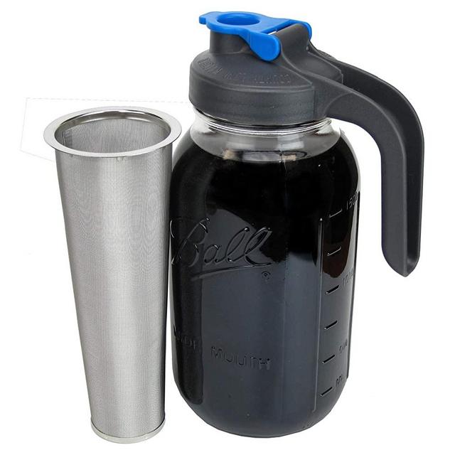 Cold Brew Mason Jar Coffee Maker with Handle by County Line Kitchen - 2 Quart, 64 oz – Durable Glass Jar, Heavy Duty Stainless Steel Filter, Flip Cap Lid With Handle For Easy Pouring