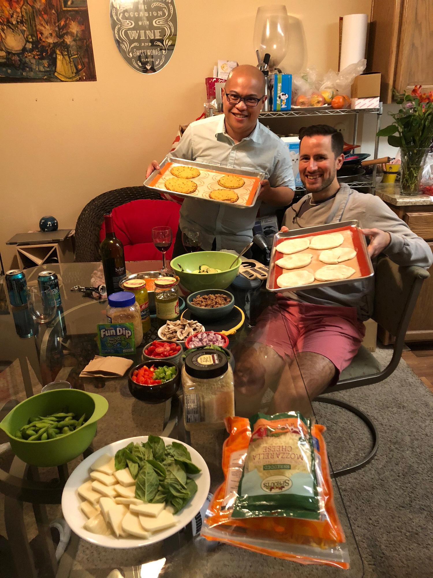 Make-your-own pizza night with Eddie's sister and brother-in-law in Los Angeles, CA.