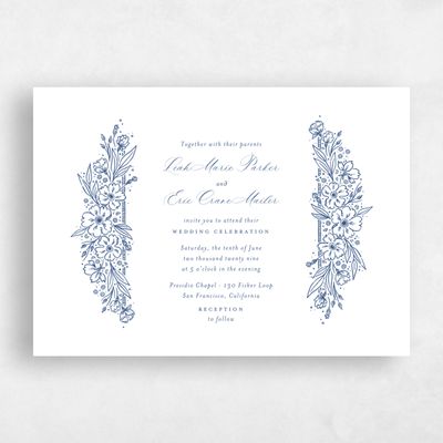 Blue Standard Wedding Invitation - Yolande Landscape