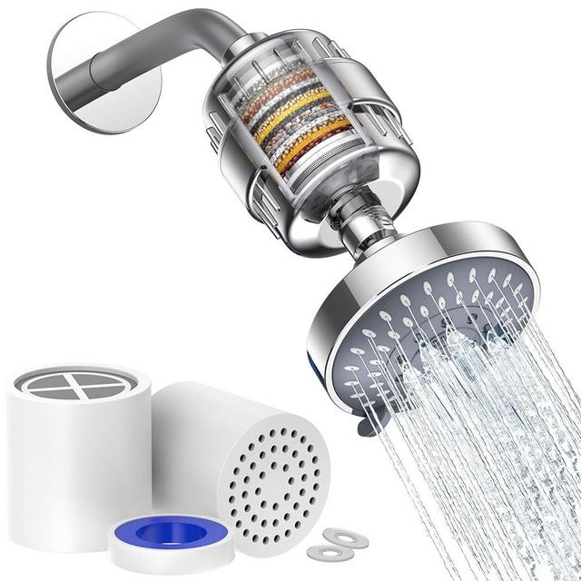 Filtered Shower Head 20 Stage Shower Filter Combo High Pressure Rain Shower Heads Filter for Hard Water Detachable 5 Modes Adjustable Water Softener Remove Chlorine Fluoride