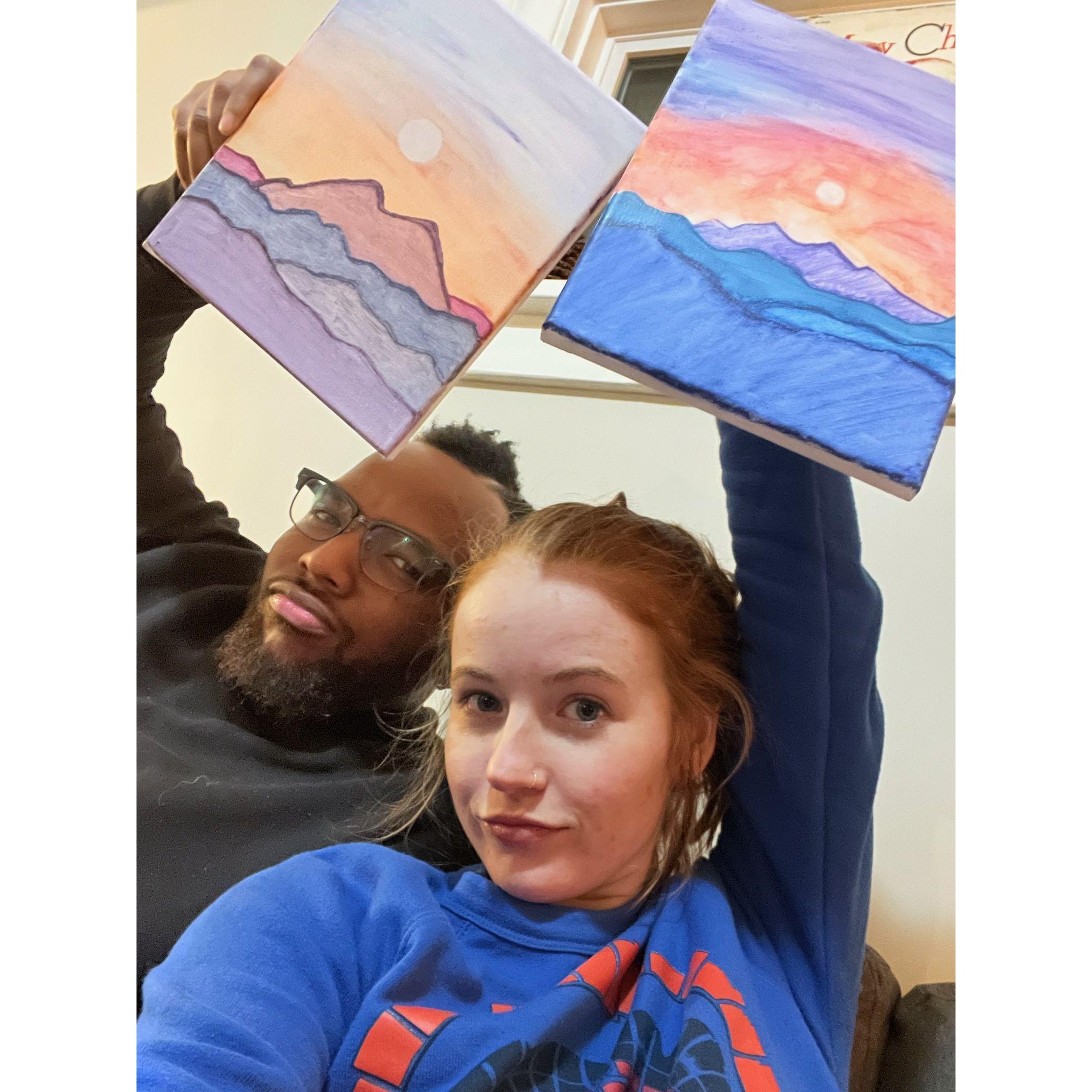 We had a paint night inspired by a random sunset image on Google and let Instagram choose the winner. Camille won accuracy. Jalen won most beautiful.