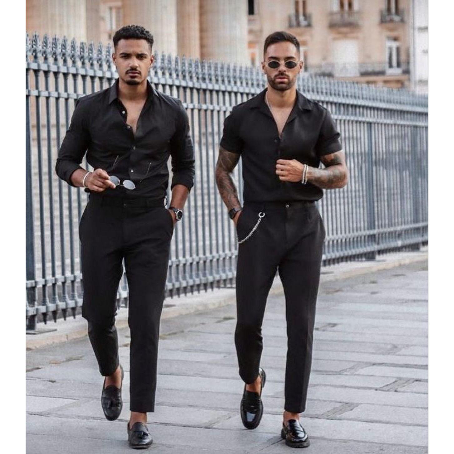 If you don’t have a suit, black polos work too
