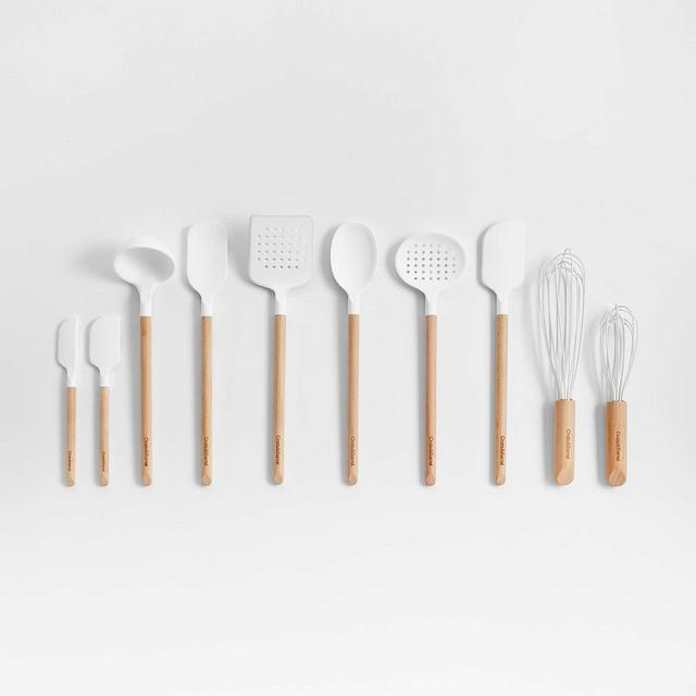 Crate & Barrel Wood and White Silicone Utensils, Set of 10