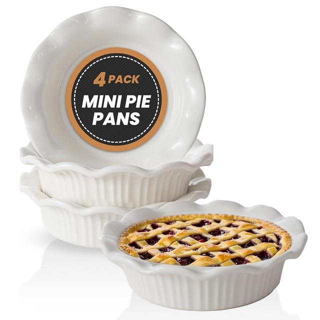 Aunt Shannon's Kitchen White Ceramic Mini Pie Pans - Set of 4 - Small 5.5 Inch Pie Pans with Classic Fluted Rims - Individual Pot Pie Pans for Pot Pies, Quiches, Puddings - Pot Pie Baking Dishes