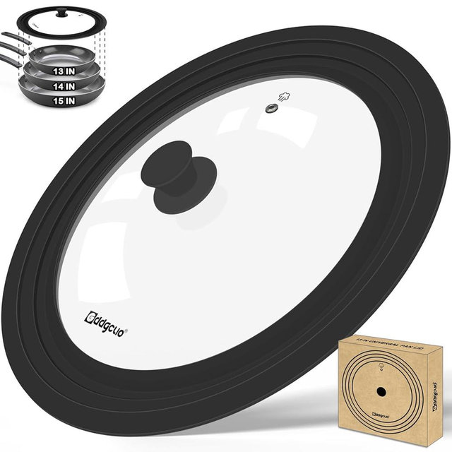 GDDGCUO 13-14-15 in Universal Pan Lid, Extra Large Silicone Pot Lid for Pots, Pans & Skillets, Replacement Frying Pan Lid with Heat Resistant Silicone Knob, Dishwasher Safe, Black