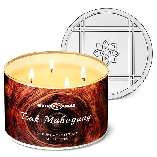 4EVER CANDLE Soy Wax Blend Candle for Home, 4-Wick Candles in Teakwood & Mahogany Scented, Aromatherapy Candles Gift for Parties, Relaxing, Over 50 Hours of Burn Time, 18oz
