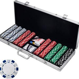 Poker Chip Set - 11.5g Poker Set with Cards, Buttons, Carrying Case, and 500 Poker Chips for Texas Hold'em and Blackjack Games by Trademark Poker