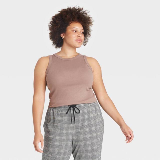 Women's Slim Fit Rib Tank Top - A New Day™ Tan XS