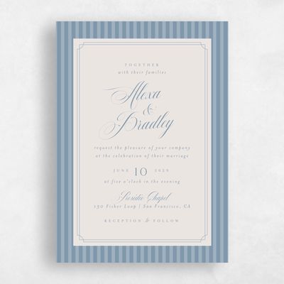 Blue Bordered Wedding Invitation - Loren Frame