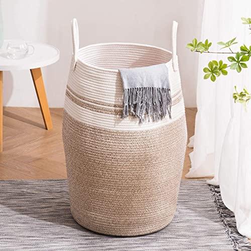 YOUDENOVA 105L Extra Large Cotton Rope Hamper, 25.6" Tall Woven Laundry Basket with Heavy Duty Handles for Dirty Clothes, Toys, Blanket Storage in Bedroom, Living Room and Nursery Room, Brown