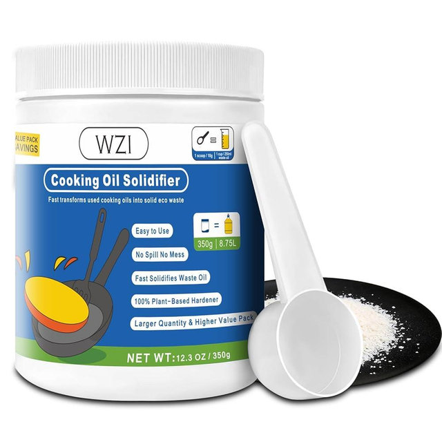100% Plant-Based Cooking Oil Solidifier Powder - Solidifies 35 Cups of Fry & Grease | Eco-Friendly Kitchen Solution with Reusable Canisters & Spoons for Mess-Free Disposal | 12.3 Oz Easy-Storage Kit