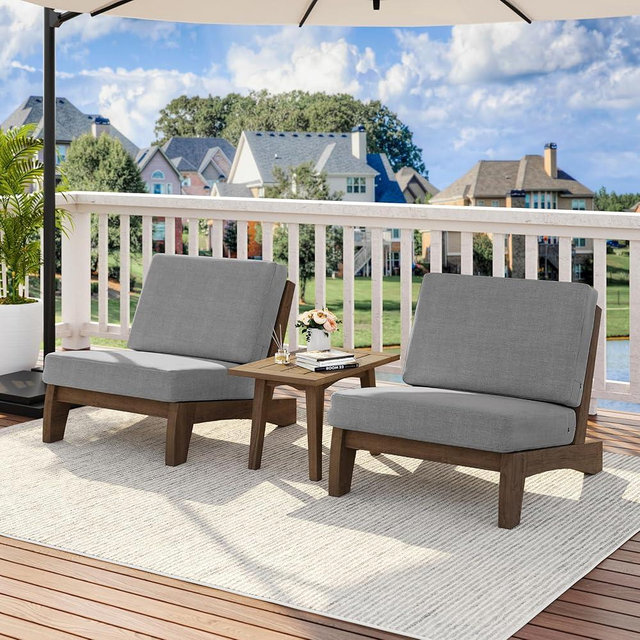 UIXE 3 Piece Wood Patio Chair Outdoor Bistro Set, All Weather Outdoor Furniture Patio Sofa Chair Backyard Seating Group Conversation Sets with Wooden Side Table - Gray
