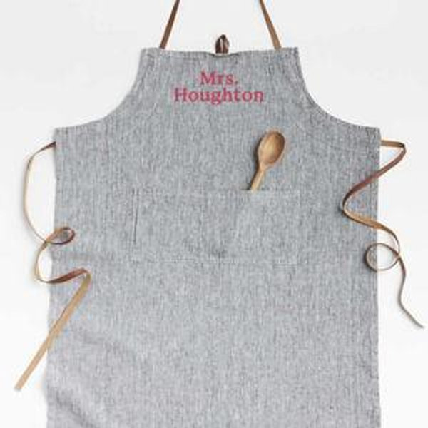 Personalized Chambray Organic Cotton Apron with Pocket