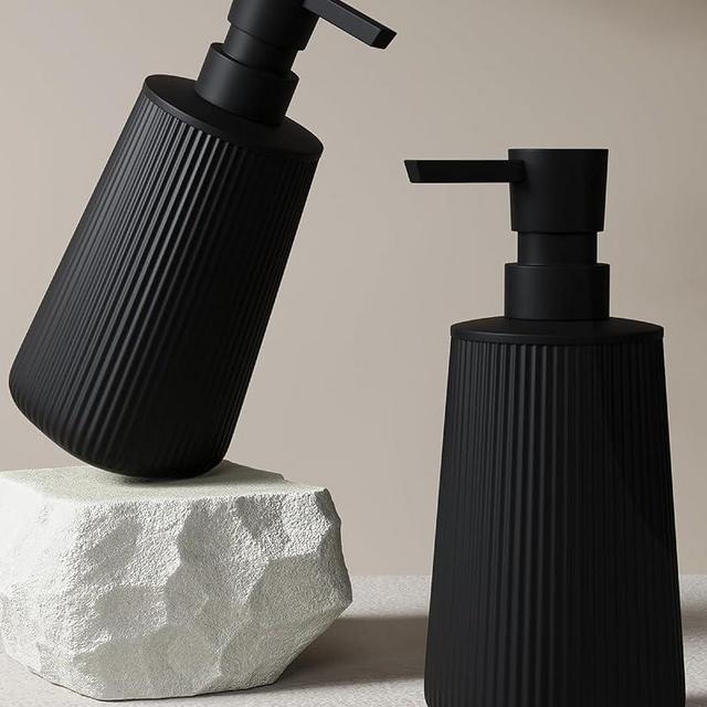 Uaniar 2Pcs Hand Soap Dispenser Bathroom, Small Dish Soap Dispenser for Kitchen, Black Bathroom Soap Dispenser Set with Pump, Modern Soap and Lotion Dispenser Set, Matte Black, Set of 2
