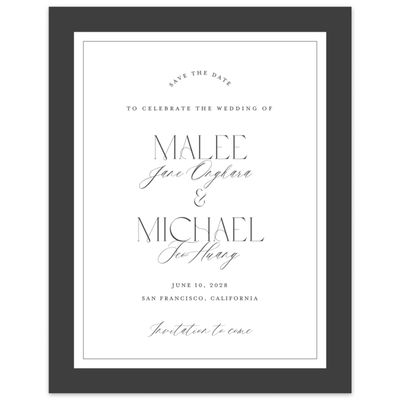 Dark Charcoal, White Wedding Digital Save the Date - Seren Portrait