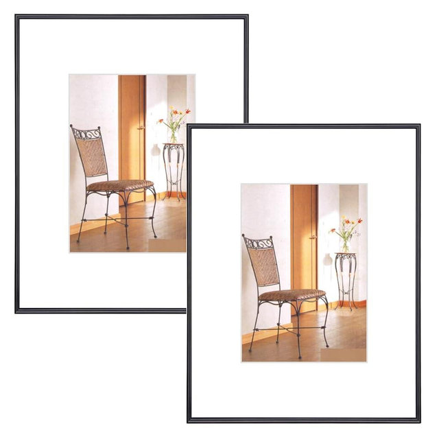 11x14 Picture Frame Set of 2, Metal Black Photo Frames with HD Glass, Fits 8x10 with Mat or 11x14 without Mat, Wall Hanging and Table Display, 2 Pack