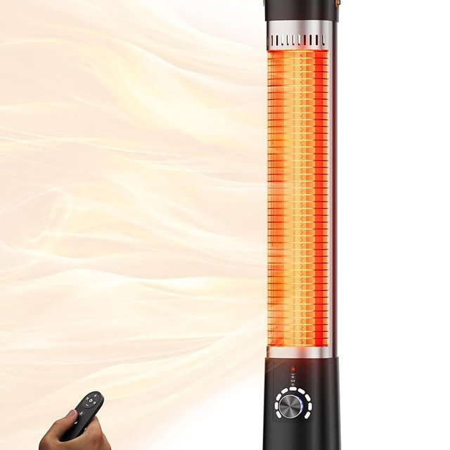 Patio Heater for Outdoor Use, Infrared Electric Outdoor Heater, 1500W Instant Heating, 60-Degree Oscillation, 9 Heat Levels, 9H Timer, Remote, for Garage, Backyard, Large Room, Indoor, 32.2”, Jet