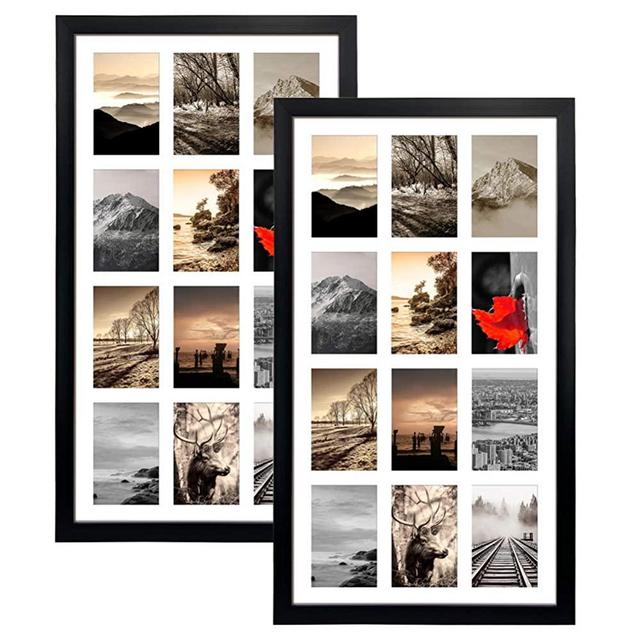 12 Opening 4x6 Black Collage Picture Frames Set of 2, Multiple Frames for Displaying 6x4 Photos with White Mat