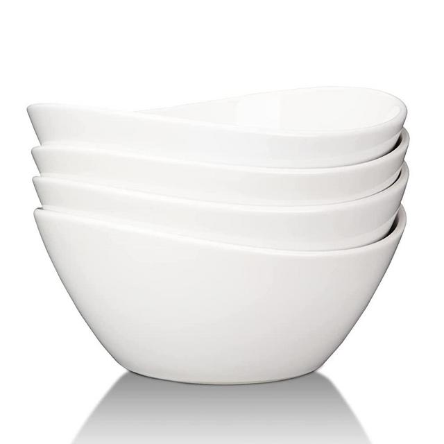 Cibeat 42 Ounce Porcelain Bowls Set of 4 Pack Premium White Ceramic Bowls for Cereal, Soup, Salad, Pasta, Prep, Rice, Ice cream, Microwave & Dishwasher Safe…