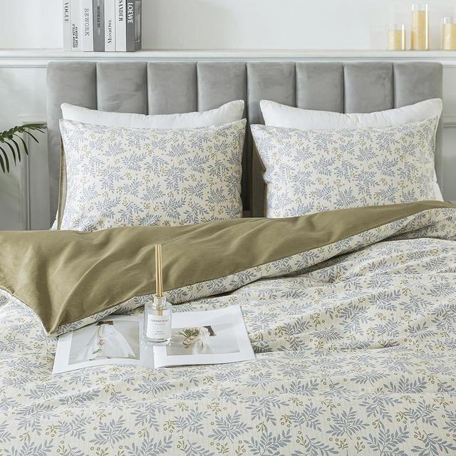 HoneiLife Floral Duvet Cover Queen - 100% Cotton Comforter Cover,Breathable Bedlinen Set with Zipper Closure & Corner Ties, Botanical Comforter Cover Sets 3-PC