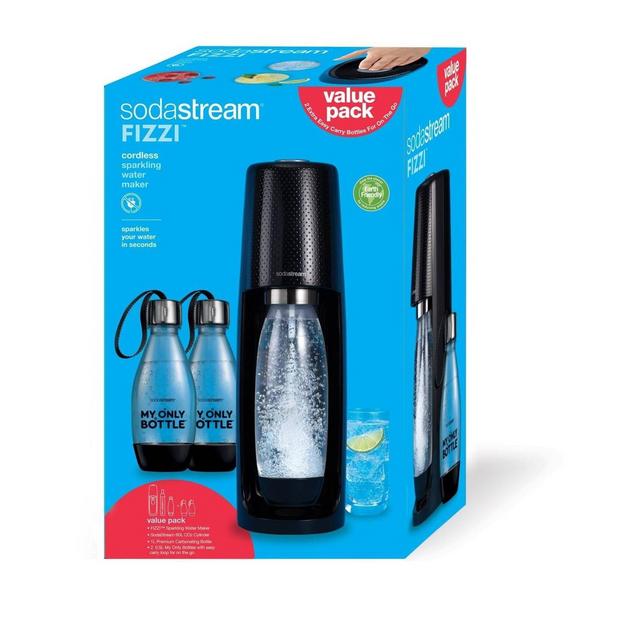 SodaStream Fizzi Soda Maker with CO2 Carbonator and 2 Extra Bottles - Black