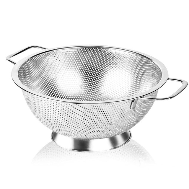 304 Stainless Steel Colander, Micro-Perforated 5-Quart Strainer with Base, Dishwasher Safe. Great for Pasta, Noodles, Vegetables & Fruits
