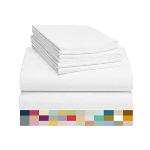 LuxClub 6 PC Sheet Set Bamboo Sheets Deep Pockets 18" Eco Friendly Wrinkle Free Sheets Hypoallergenic Anti-Bacteria Machine Washable Hotel Bedding Silky Soft - White California King