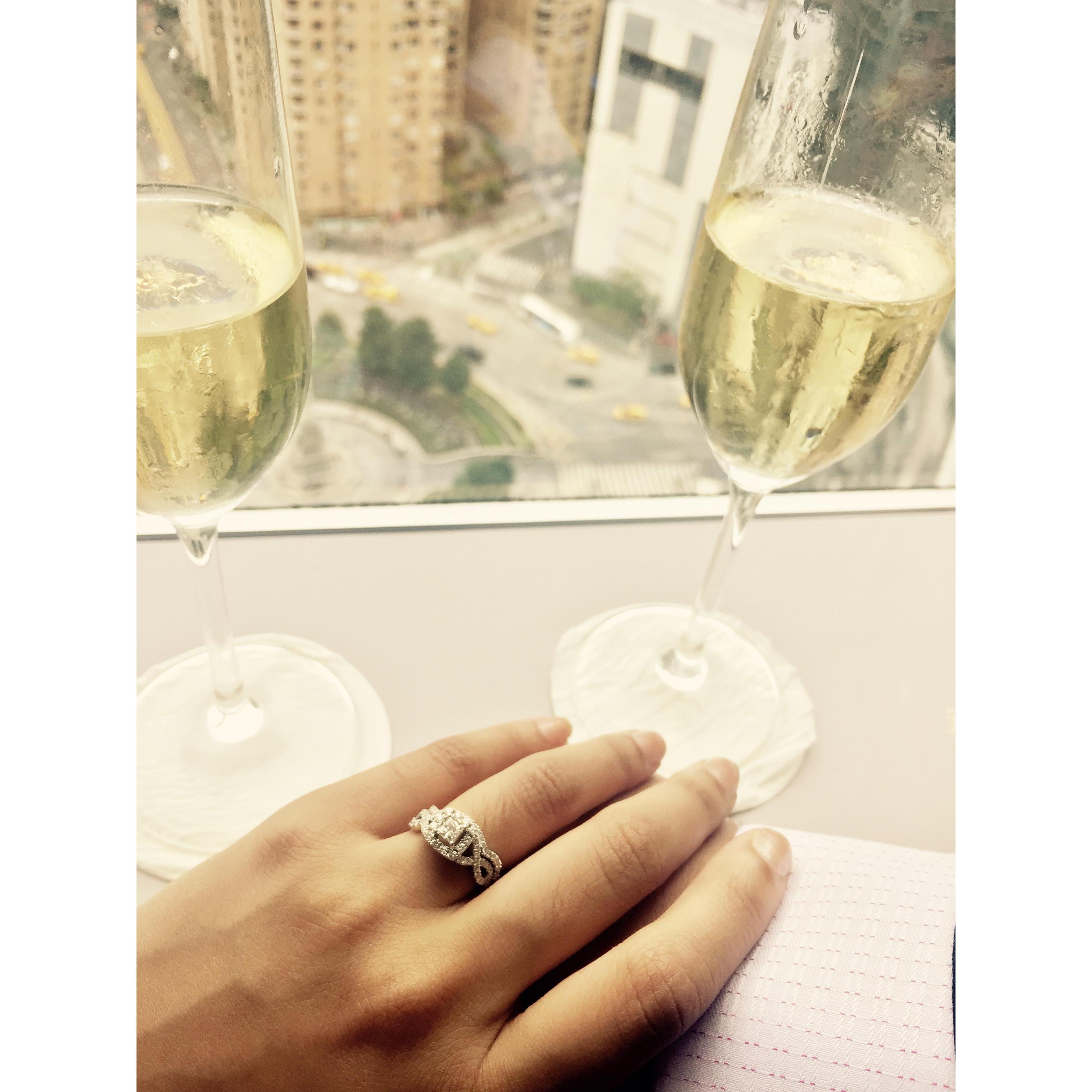 Champagne toast after the proposal