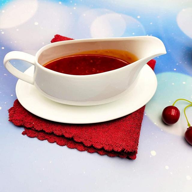 Ceramic Gravy Boat with Tray-Microwave & Dishwasher Safe/ White (8 oz)