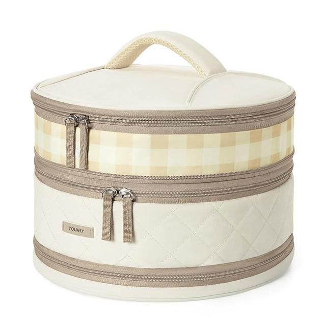 TOURIT Round Casserole Carrier Double Decker Pie Carrier Insulated Casserole Dish Carrier for Hot or Cold Food Cake Carrier for Potluck, Picnic, Cookouts