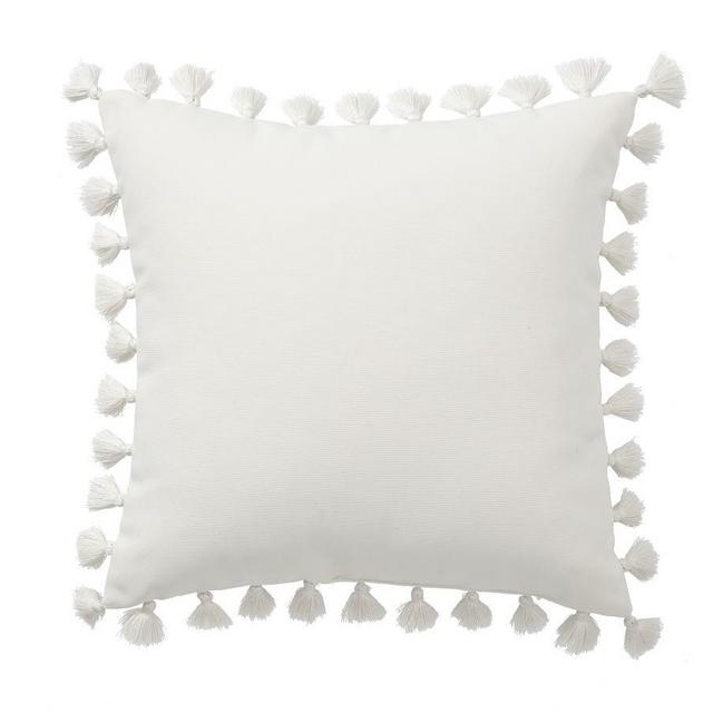 Tassel Trim Indoor/Outdoor Pillow, 18 x 18", Natural